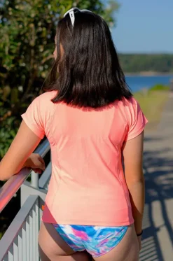 Rashies & Sunsuits^Salty Ink Girls Short Sleeve Zip Suntop Peach