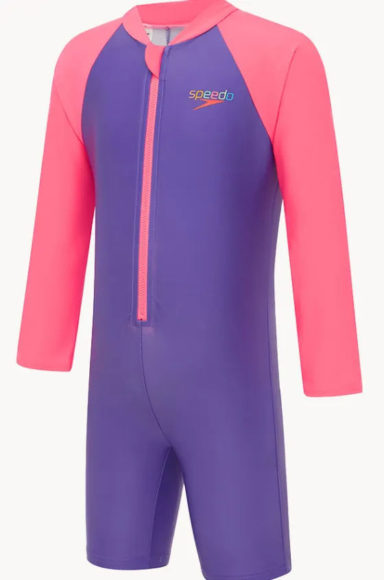 Rashies & Sunsuits|Rashies & Sunsuits^Speedo Girls Splice Long Sleeve Sunsuit Purple/Pink