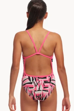One Pieces^Funkita Girls Sugar Hits Single Strap One Piece Pink/black