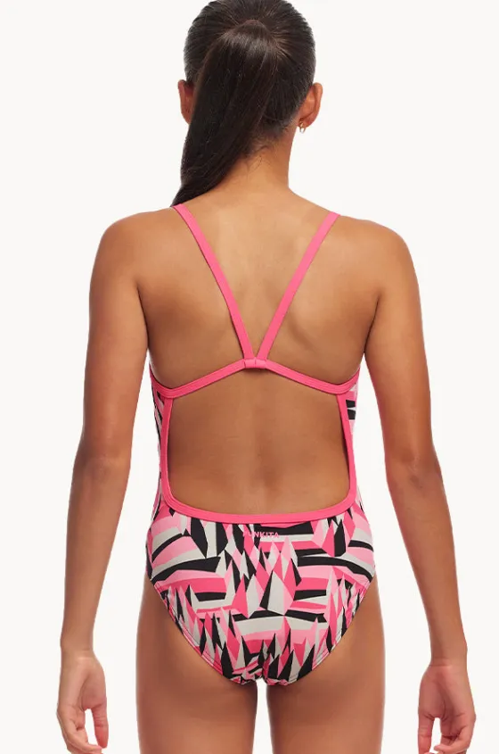 One Pieces^Funkita Girls Sugar Hits Single Strap One Piece Pink/black