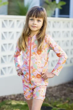 Rashies & Sunsuits^Babes In The Shade Girls Sunny Girl Suntop Orange/pink