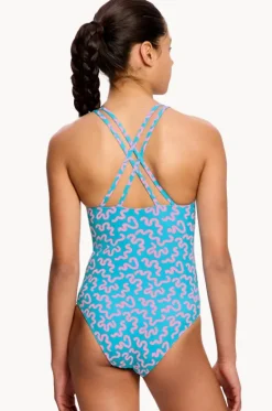 Period Swimwear|One Pieces^Modibodi Girls Wavy Cross Back One Piece Blue
