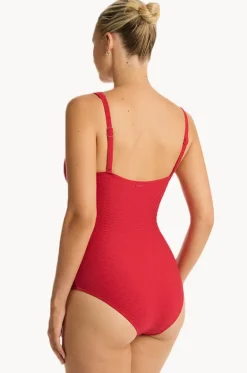 One Pieces^Sea Level Honeycomb Cross Front One Piece Red