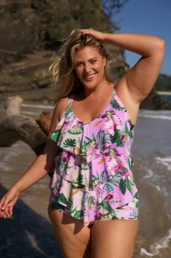 Tankini Tops^Capriosca Honolulu Tiered Frill Tankini Separate Purple/green