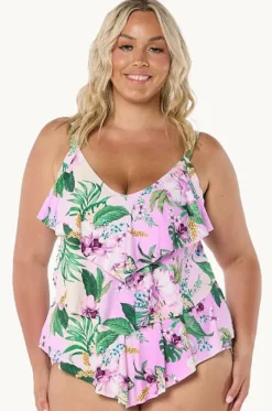 Tankini Tops^Capriosca Honolulu Tiered Frill Tankini Separate Purple/green
