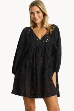 Dresses^Sea Level Ibiza Boho Short Dress Black