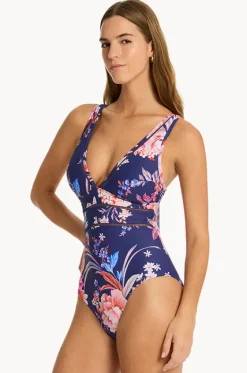 One Pieces^Sea Level Indochine Spliced One Piece French navy
