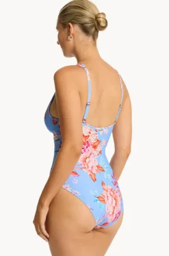 One Pieces^Sea Level Indochine Spliced One Piece Light blue