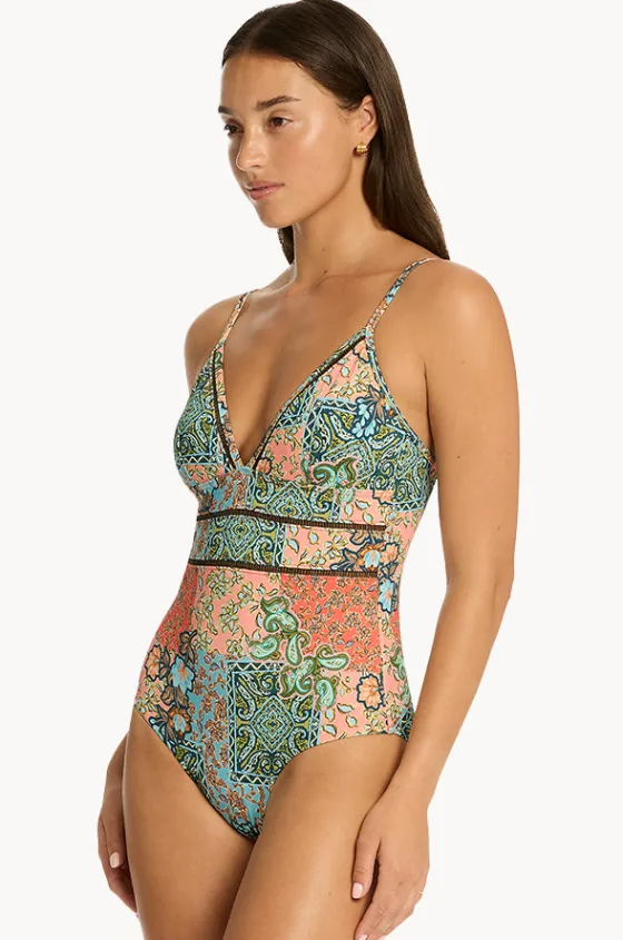 One Pieces^Sea Level Java Cross Back Tri One Piece Coral