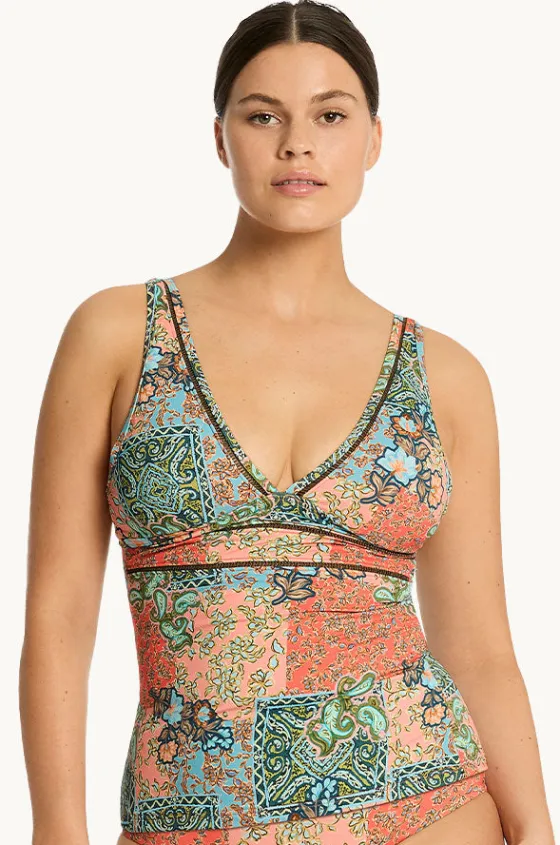 Tankini Tops^Sea Level Java Spliced Longline Tri Tankini Separate Coral