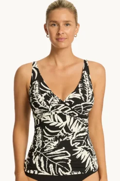 Tankini Tops^Sea Level Jungle Book Cross Front Tankini Separate Black