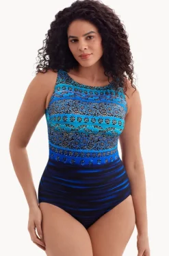 One Pieces^Longitude Just Shine Long Torso High Neck One Piece Turquoise