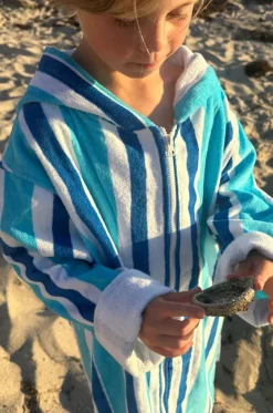 Towel Robes & Ponchos|Towel Robes & Ponchos^Back Beach Co Kids Stripe Hooded Towelling Robe 7-11Y Blue
