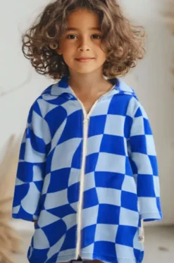 Towel Robes & Ponchos|Towel Robes & Ponchos^Back Beach Co Kids Tidal Checker Hooded Towelling Robe 3-5Y Blue