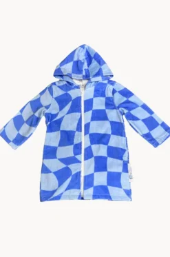 Towel Robes & Ponchos|Towel Robes & Ponchos^Back Beach Co Kids Tidal Checker Hooded Towelling Robe 3-5Y Blue