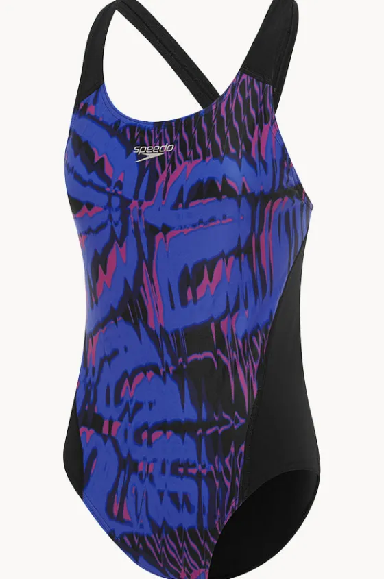 One Pieces^Speedo Lana Leaf Allover Digital Recordbreaker One Piece Black/cobalt