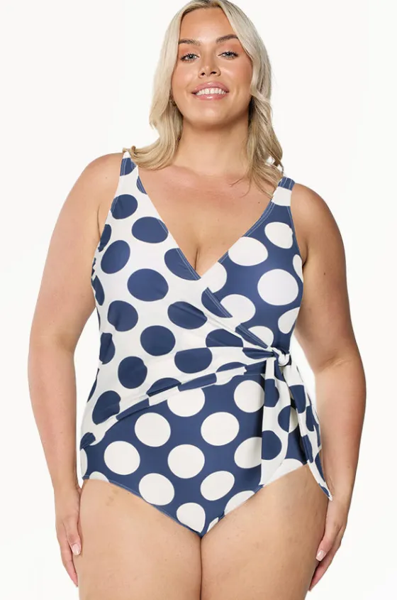 One Pieces^Capriosca Large Polka Dot Tie Waist One Piece Navy/white