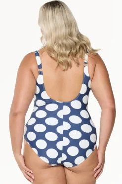One Pieces^Capriosca Large Polka Dot Tie Waist One Piece Navy/white