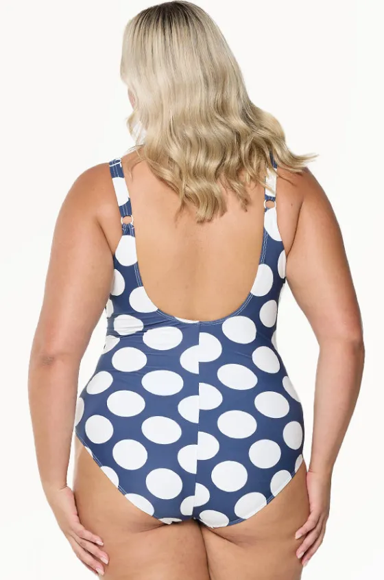 One Pieces^Capriosca Large Polka Dot Tie Waist One Piece Navy/white