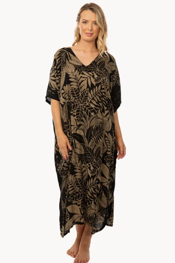 Overswim^Sundrenched Leaf Betelnut Long Kaftan Black