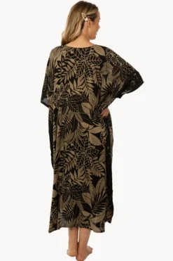 Overswim^Sundrenched Leaf Betelnut Long Kaftan Black