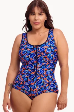 One Pieces^Funkita Leaf Blower DD/E Cup Zip Front One Piece Navy/orange