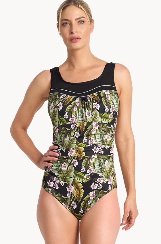 One Pieces^Poolproof Leafique Ruched Scoop One Piece Black