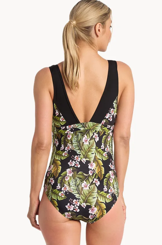 One Pieces^Poolproof Leafique Ruched Scoop One Piece Black