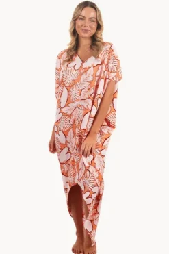 Dresses^Sundrenched Leaves Frilled Toga Dress Coral