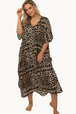 Overswim^Sundrenched Leopard Long Kaftan Black