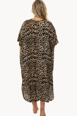 Overswim^Sundrenched Leopard Long Kaftan Black