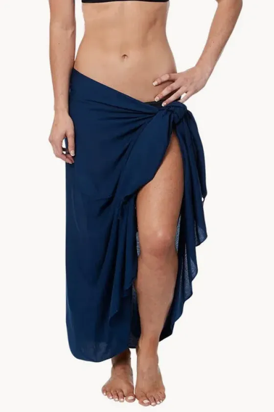 Sarongs^Sundrenched Long Plain Fringed Sarong Navy