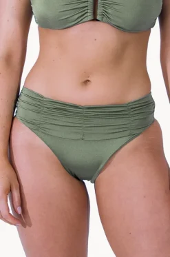 Bottoms^Monte u0026 Lou Lustre Mid Rise Ruched Pant Olive