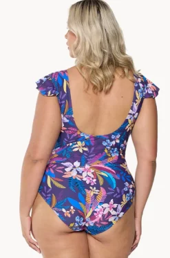 One Pieces^Capriosca Majorca Frill V Neck One Piece Purple/multi