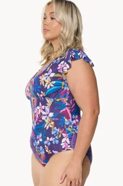 One Pieces^Capriosca Majorca Frill V Neck One Piece Purple/multi