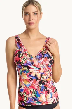 Tankini Tops^Jantzen Mandalay Frill Cross Over Tankini Separate Black/Multi
