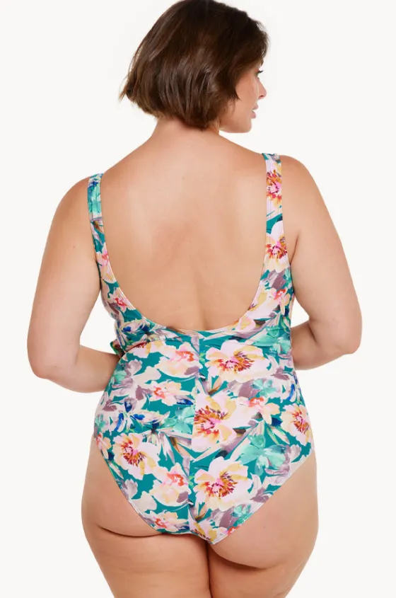 One Pieces^Capriosca Maui Tie Cross Over One Piece Pink/Green