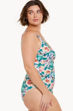 One Pieces^Capriosca Maui Tie Cross Over One Piece Pink/Green