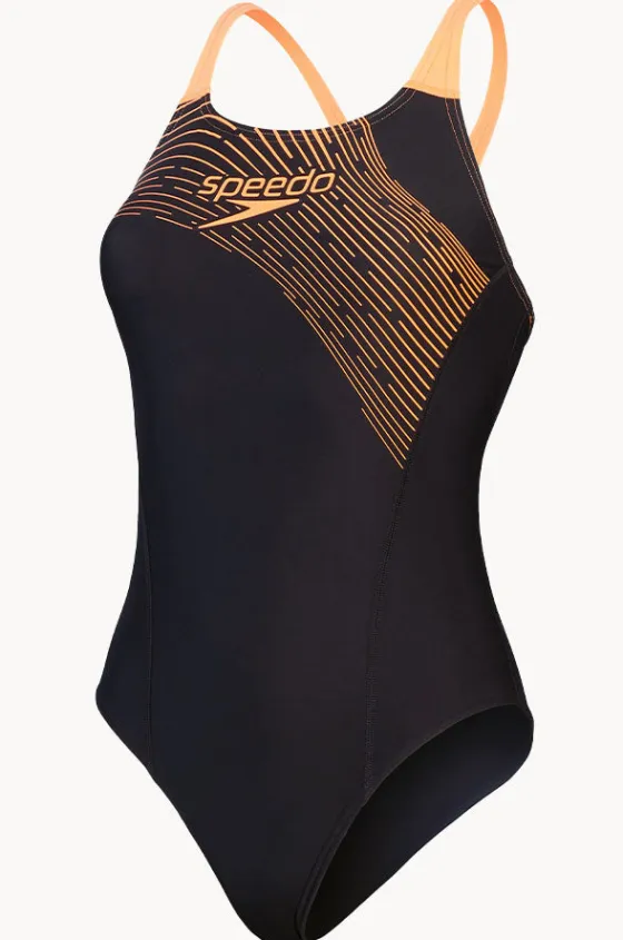 One Pieces^Speedo Medley Logo One Piece Black/Orange