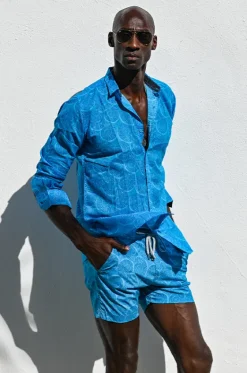 Boardshorts^Pier St. Barth Mens Curly Swim Short Turquoise