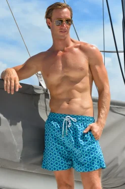 Boardshorts^Pier St. Barth Mens Hexa Swim Short Navy/turquoise