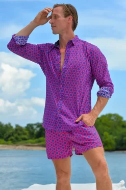 Boardshorts^Pier St. Barth Mens Hexa Swim Short Navy/pink