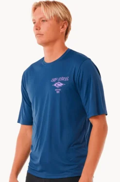 Rashies^Rip Curl Mens Icons Surflite Short Sleeve Suntop Navy