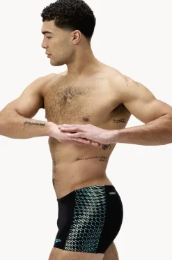 Trunks^Speedo Mens Tech Panel Aquashort Black/turquoise