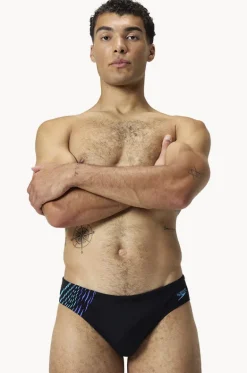 Briefs^Speedo Mens Tech Panel 7cm Brief Black/cobalt