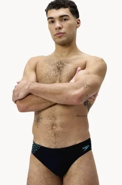 Briefs^Speedo Mens Tech Panel 7cm Brief Black/turquoise