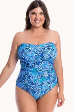 One Pieces^Capriosca Mermaid Twist Front Bandeau One Piece Cobalt