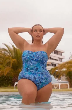 One Pieces^Capriosca Mermaid Twist Front Bandeau One Piece Cobalt