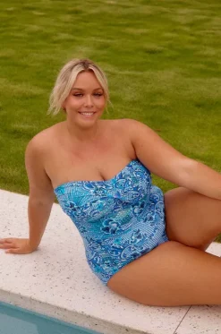 One Pieces^Capriosca Mermaid Twist Front Bandeau One Piece Cobalt