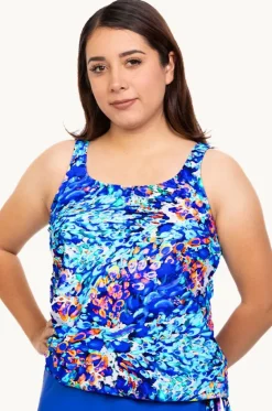 Tankini Tops^T.h.e. Swimwear Mermaids Cove Blouson Tankini Separate + Blue/orange